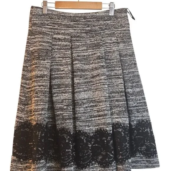 Karl Lagerfeld Tweed Lace Hem Marled Black Skirt Size 4 Feminine Coquette Girl - Picture 3 of 14